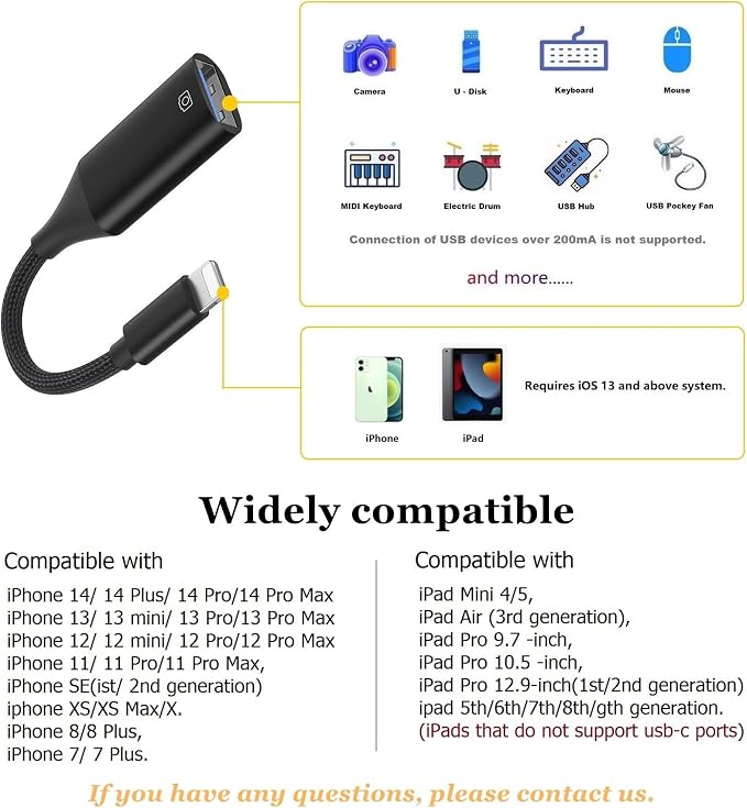 IVSHOWCO Camera Adapter for iPhone, iPad to USB OTG Cable Adapter, Supports USB - Image 7
