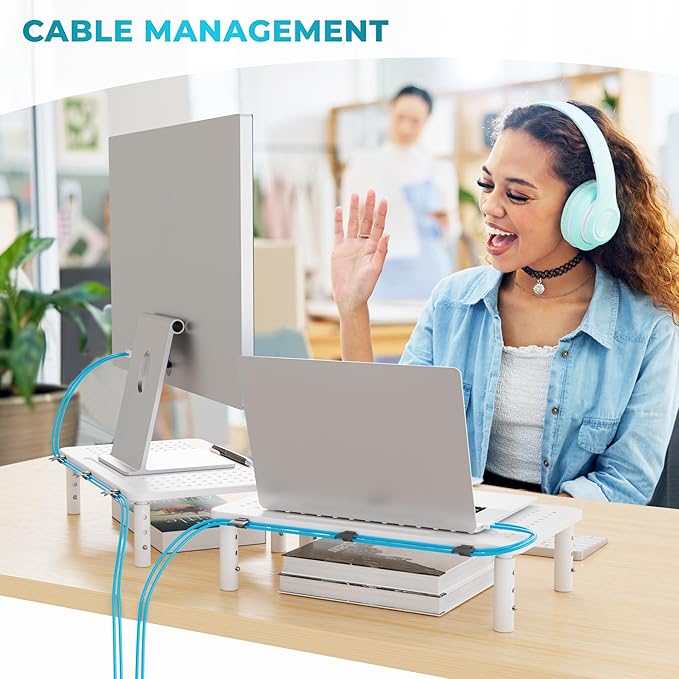 BONTEC Monitor Stand 2 Pack Height Adjustable Metal Riser - Image 9