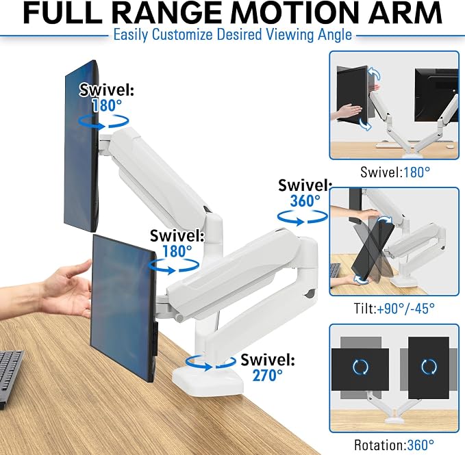 MOUNTUP Dual Monitor Stand for Desk, Pneumatic Monitor Arms for 2 Monitors Max - Image 4