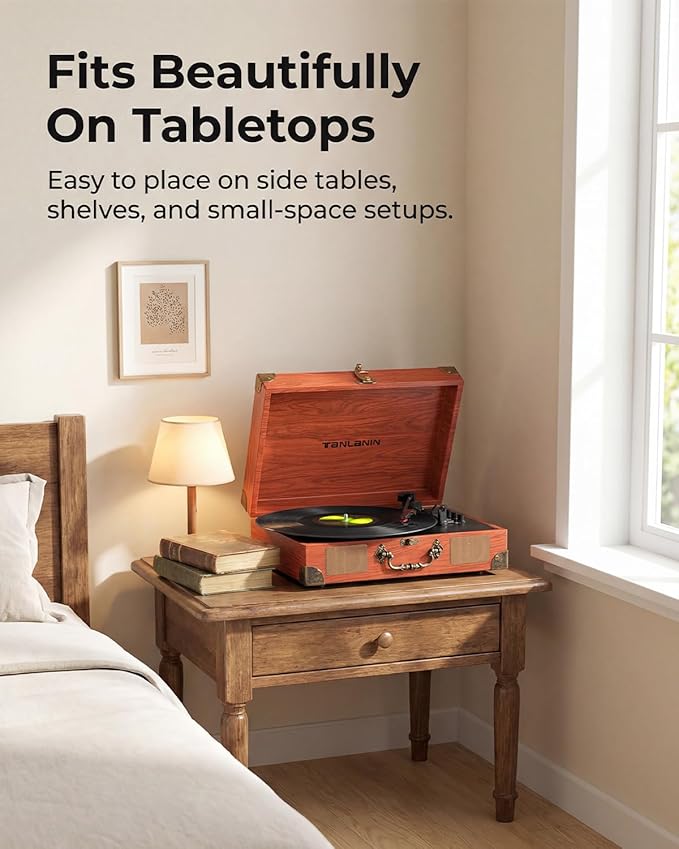 Vinyl Record Player with Bluetooth Output & Input, Treble & Bass Control - Image 9