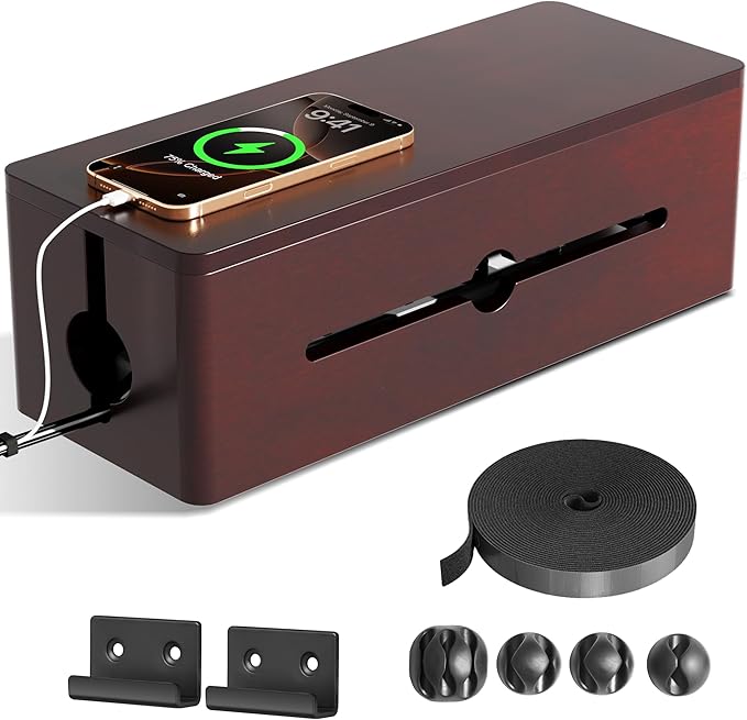 Cinati Large Cable Management Box, 15.8" Wooden Cable Organizer by Cinati