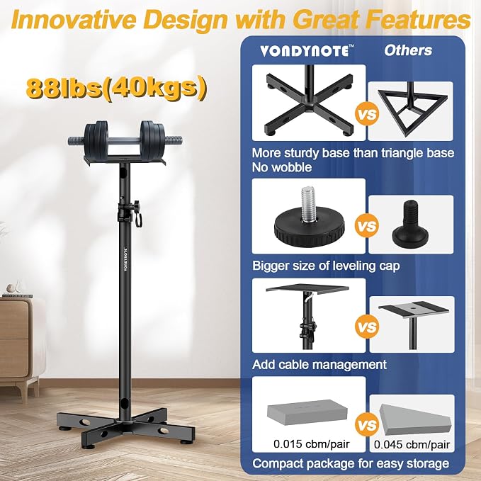 Set of 2 Studio Monitor Stands Adjustable Height Speaker Stands - Image 6
