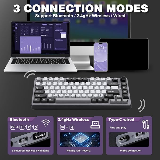 YUNZII B75 PRO Wireless Mechanical Keyboard, 75% Layout - Image 3