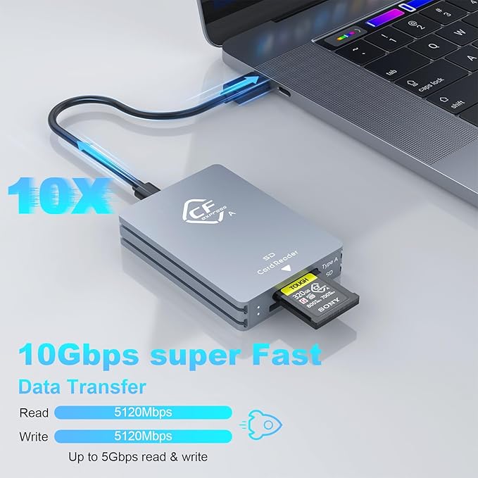 CFexpress Type A and SD Dual-Slot Memory Card Reader, 10Gbps USB 3.2 Gen 2 Type - Image 3
