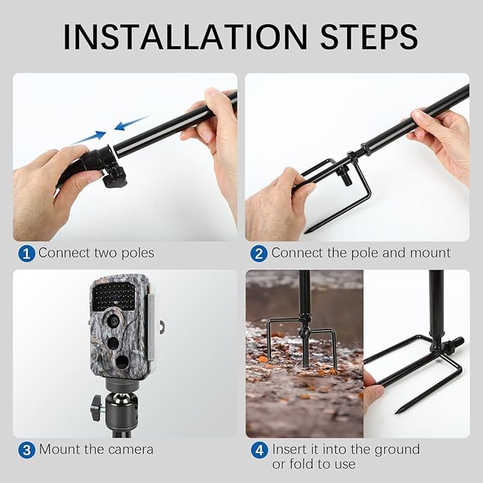 Trail Camera Mount, Height Adjustable & 360° Rotating Stake, Dual-Mode Base - Image 5