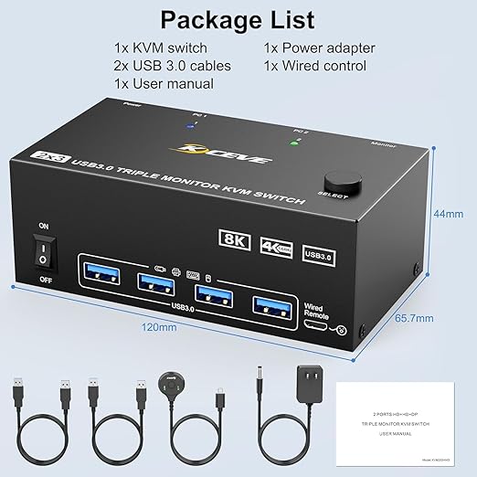 HDMI Displayport KVM Switch 3 Monitors 2 Computers 8K@60Hz/4K@144Hz, USB3.0 KVM - Image 8