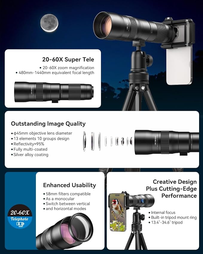 Evil Eye 20-60X Zoom Telephoto Lens, High Power HD Telephoto Phone Lens - Image 6
