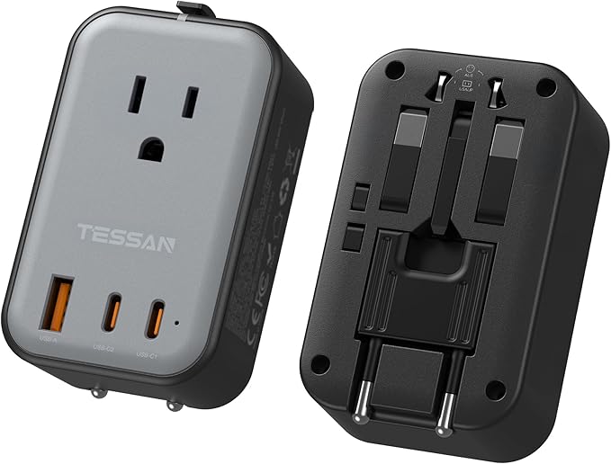 TESSAN Travel Adapter 009, PD 20W Universal Power Adapter 2 USB C 1 USB A by TESSAN