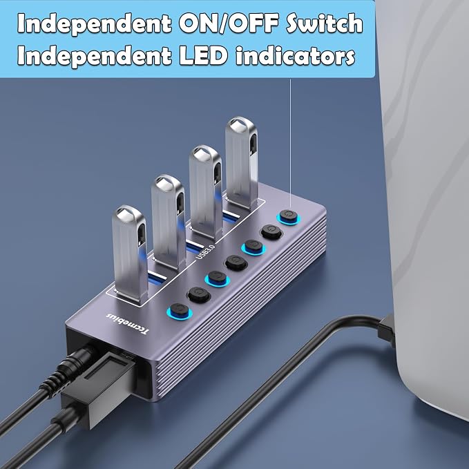 Powered 7-Port USB 3.0 Hub, USB C to 7 Ports USB Data Hub Splitter - Image 3