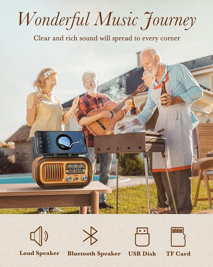 PRUNUS J-150 Portable Radio AM FM SW Bluetooth Speaker, Retro Radios Vintage - Image 5