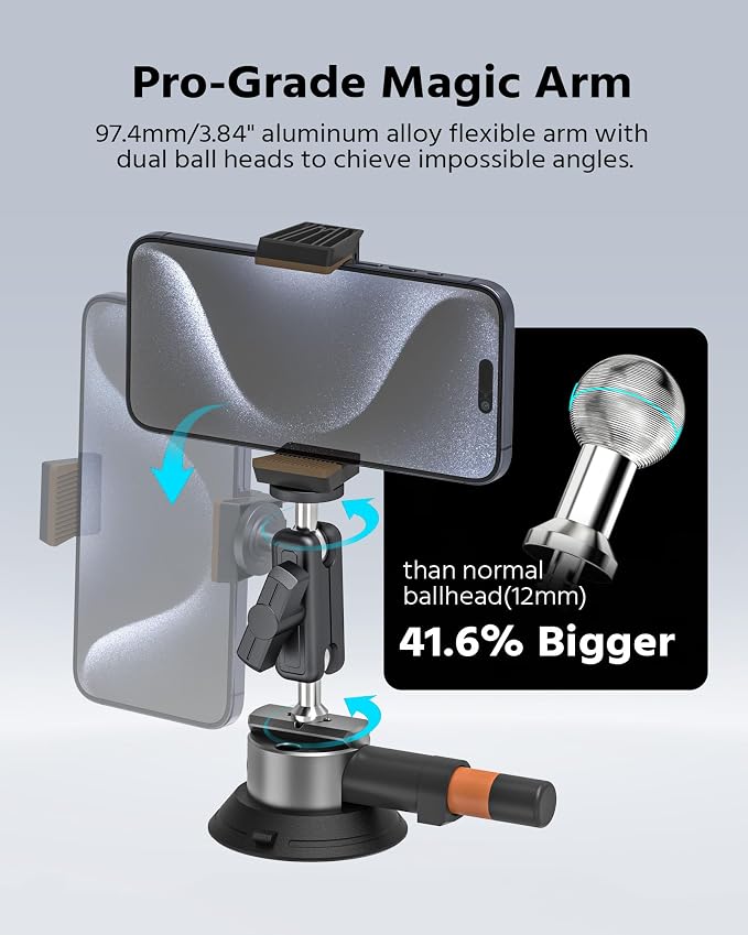 3" Suction Cup Mount Kit for Action Cams/Phone/360 Camera/DSLR Comes - Image 5