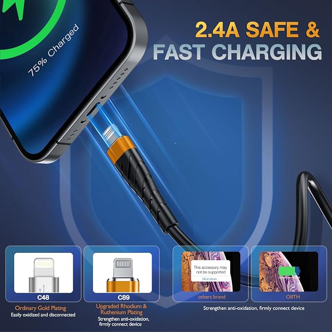 OIITH MFi Certified for iPhone Charger Cable 3 Pack 10 Ft, Extra Long for - Image 3