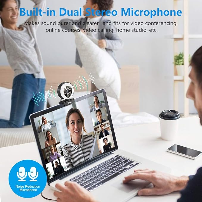 JIGA Streaming Webcam with Dual Microphone 1080P Adjustable Right Light Pro Web - Image 4