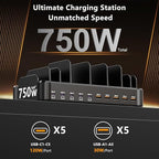 750W Charging Station for Multiple Devices, Zobirez 10-Port Fast Charger - Image 2