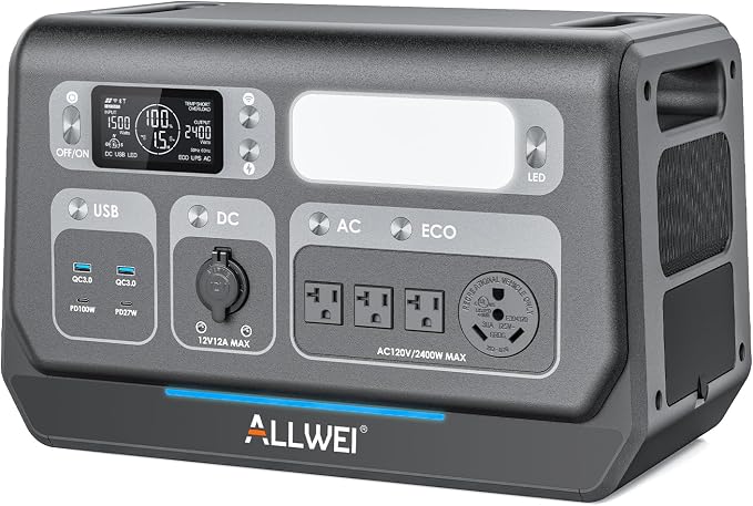 ALLWEI 2400W LiFePO4 Portable Power Station, 2048Wh Solar Generator by ALLWEI