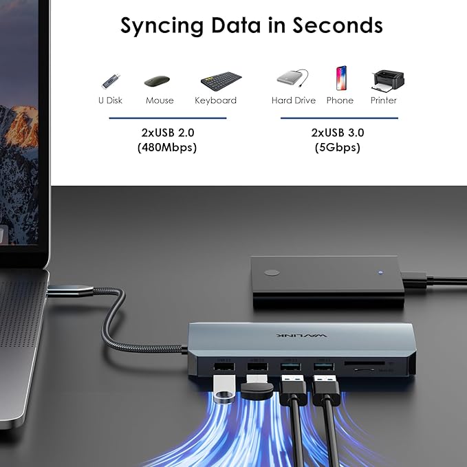 WAVLINK USB C Docking Station Dual Monitor, USB-C Hub Laptop Triple Display - Image 7