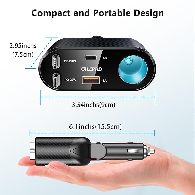 OHLPRO Retractable Car Charger Cigarette Lighter Adapter, 168W 5 in 1 Fast - Image 7