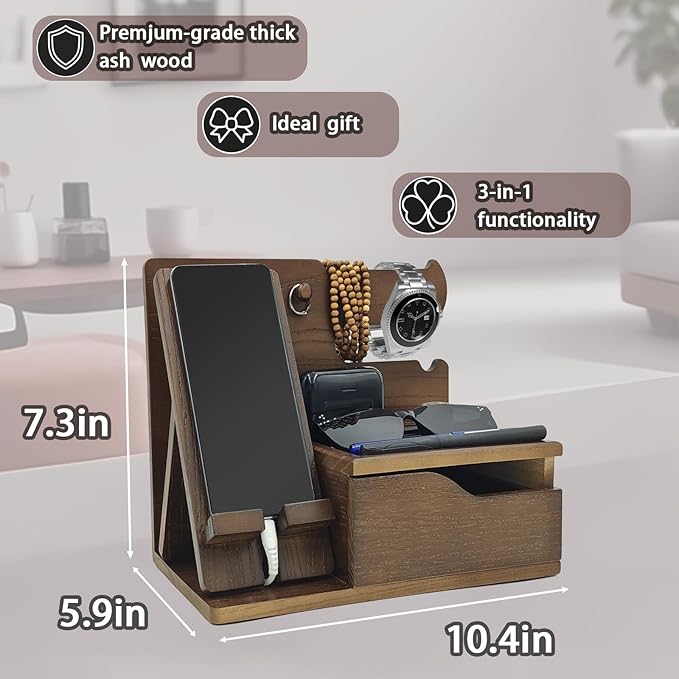 3-in-1 Wood Phone Docking Station Organizer - Image 2