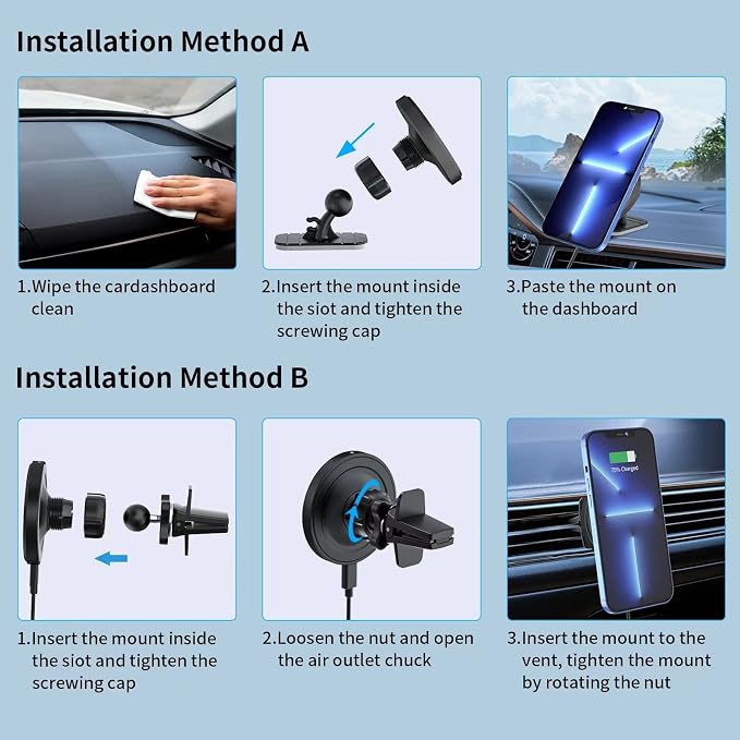 OHLPRO MagSafe Car Mount Charger, 15W QC 3.0 Fast Charging - Image 6