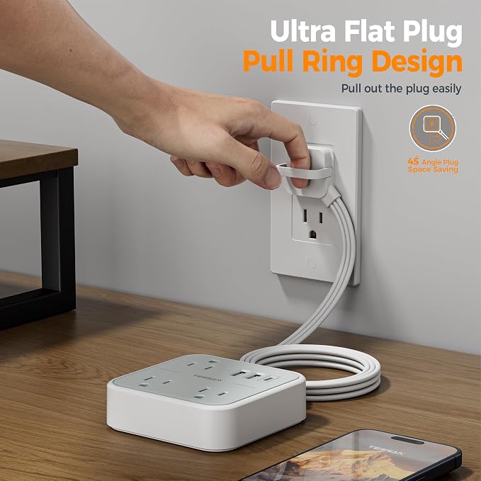 Cruise Essentials, TESSAN Flat Plug Travel Power Strip, Non Surge Protector - Image 4
