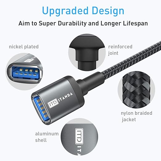 ITD ITANDA 1.5FT USB Extension Cable USB 3.0 Extension Cord Type A Male to - Image 3