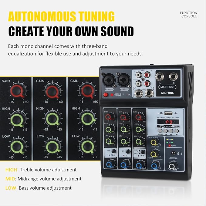 Mini audio audio mixers DJ mixer Sound Board Console System, 4 Channel 48V - Image 5