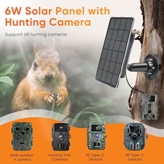 Solar Panel for Trail Camera, 6W Solar Kit Build-in 5000mAh Rechargeable Battery - Image 2