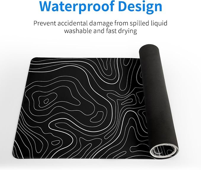 Topographic Contour Black Gaming Mouse Pad XL Geographic Map Lines Extended Big - Image 4