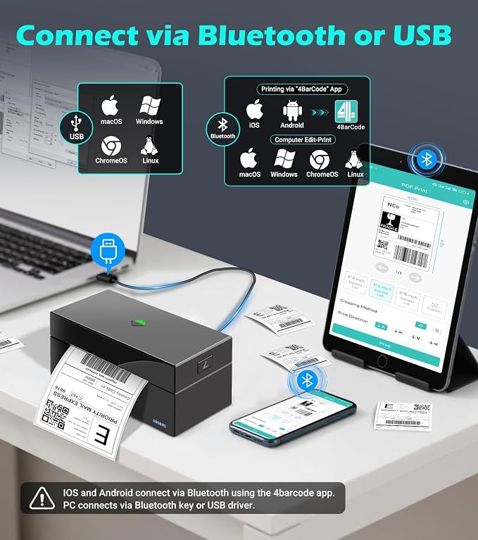 ORGBRO Bluetooth Thermal Shipping Label Printer, Z1-Plus Wireless 4X6 Shipping - Image 2