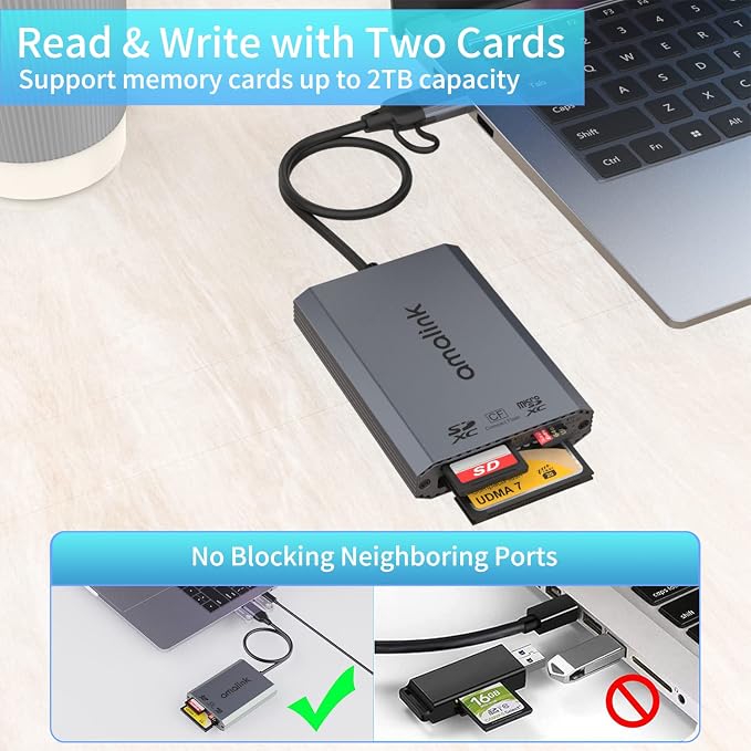 UHS-II SD Card Reader. Triple-Slot USB-A/USB-C CF Compact Flash Card Reader - Image 4