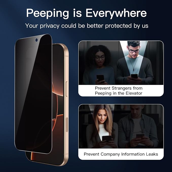NEW'C 3 Pack Privacy for iPhone 16 Pro Max Screen Protector, Anti-Spy Tempered - Image 5