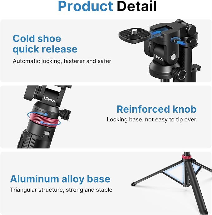 ULANZI MT-78 Extendable Phone Tripod, Metal 72.83" Selfie Stick Camera Tripod - Image 7