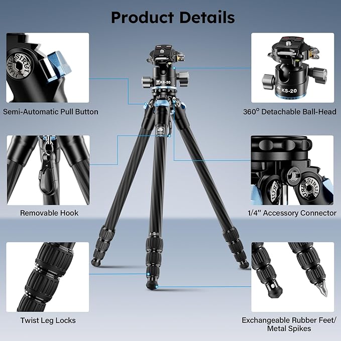 SIRUI 50.2" Carbon Fiber Travel Tripod, Compact Professional Camera Trippod - Image 2