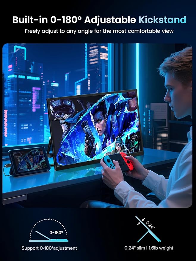 UPERFECT Portable Monitor 18.5-inch 120HZ 100% sRGB 1080P w/VESA & Stand 180° - Image 5