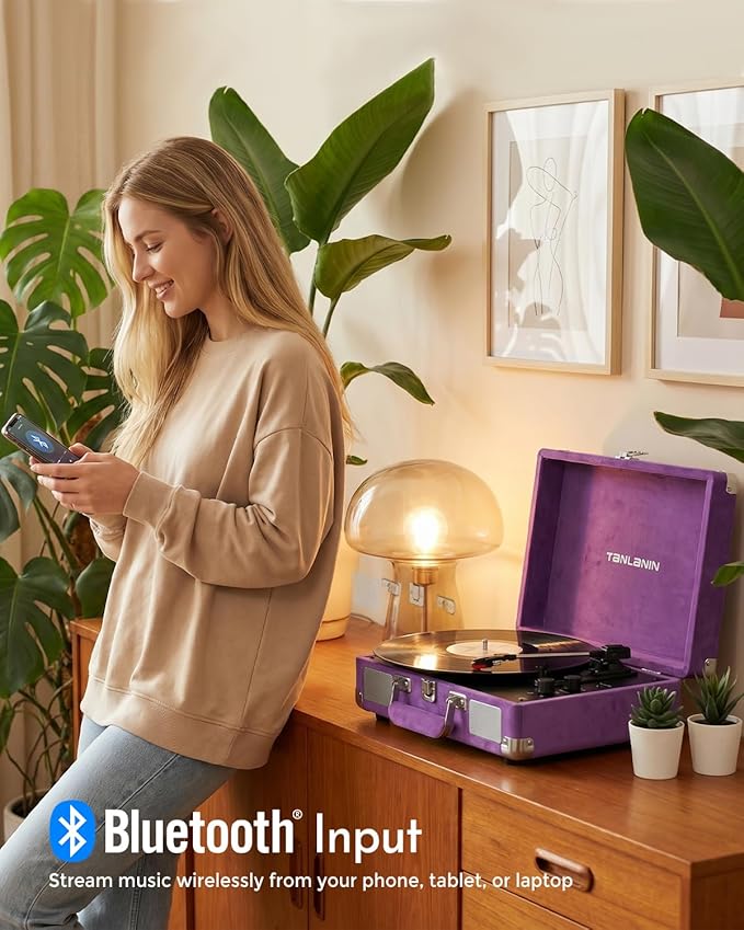 Blue Velvet Suitcase Vinyl Record Player - Image 6