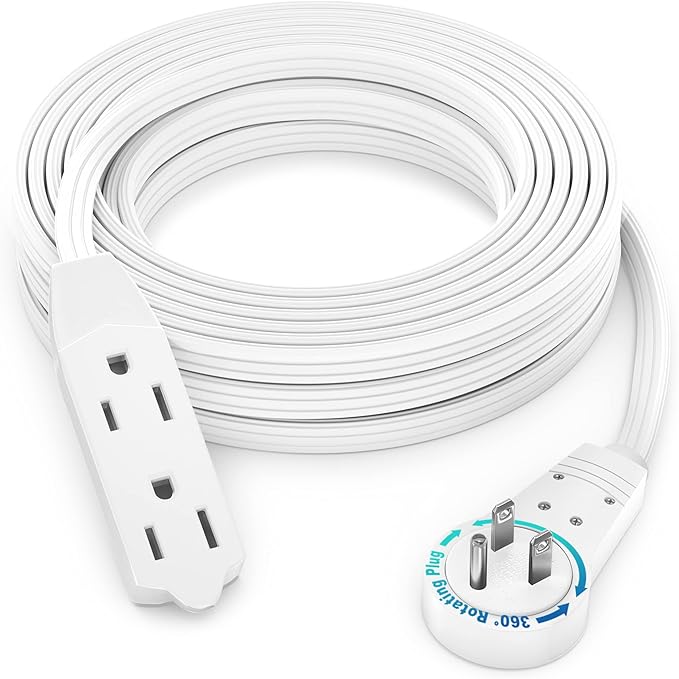 Maximm Cable 20 Ft 360° Rotating Flat Plug Extension Cord, 16/3 AWG Multi 3 by MaximmCable