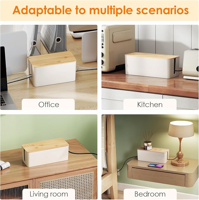 DELAMU 2 Pack Cable Management Box, Safe ABS Wood Grain Desk Medium and Small - Image 4