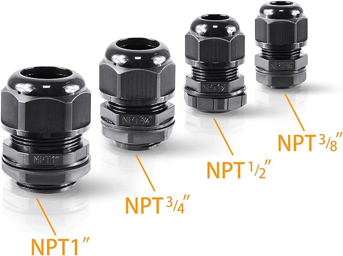 XHF IP68 Nylon Waterproof NPT Cable Glands Assortment 48pcs 1/4" - Image 2