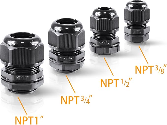 XHF 2 Pcs 1" IP68 Strain Relief Nylon Cord Grip Waterproof NPT Cable Glands - Image 7