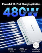 480W USB C Charger Block, Rocoren 10-Ports USB C Charging Station - Image 2