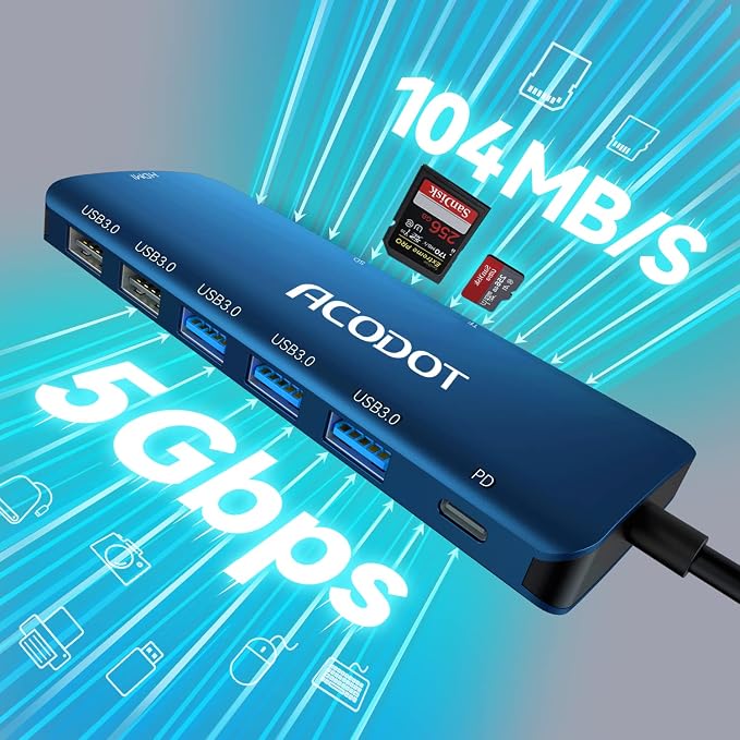 Acodot 9 in 1 USB C to 4K@60HZ HDMI Multiport Adapter, 3 USB 3.0 Ports - Image 4