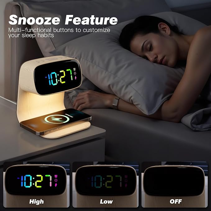 Digital Alarm Clock with Wireless Fast Charging Station 15W Touch Smart Lamp - Image 3