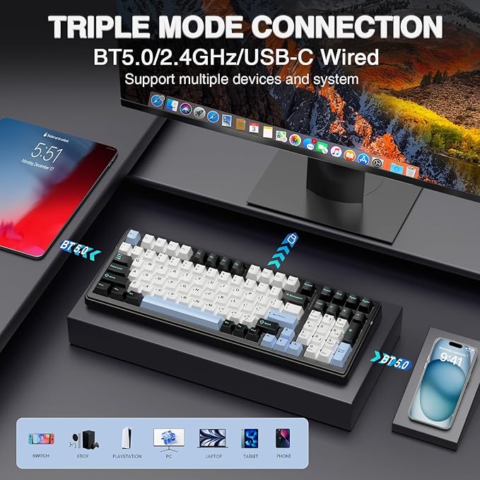 AULA F99 Wireless Mechanical Keyboard, Tri-Mode BT5.0/2.4GHz/USB-C Hot - Image 3