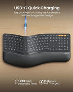 ProtoArc Backlit Bluetooth Ergonomic Keyboard, EK01 Plus Full Size Wireless - Image 5