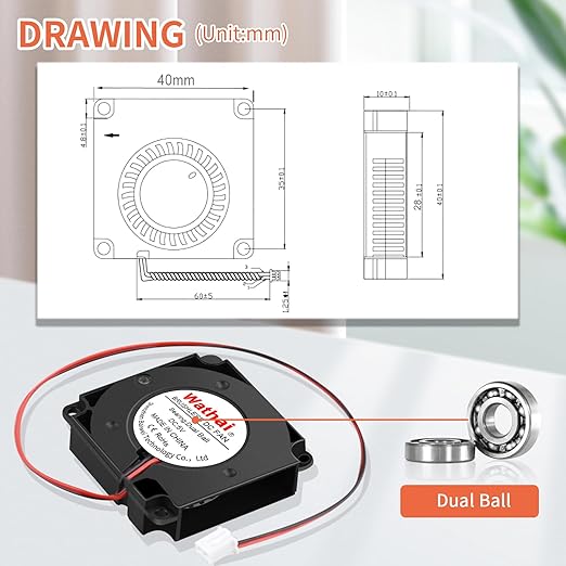 2Packs Wathai DC Blower Fan 4010 Radial Cooling Fan 5V 2 Pin DC 40mm x 10mm - Image 5