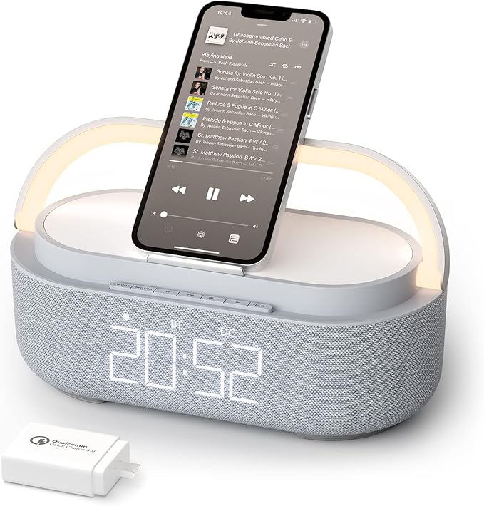 Bluetooth Speaker with Wireless Charger, FM Radio, Dimmable Bedside LED Night by COLSURCOLORYOURLIFE