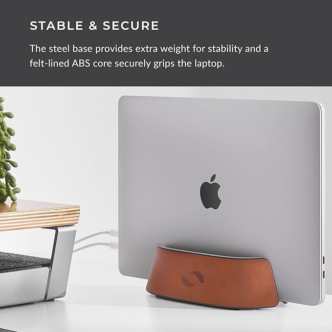 HumanCentric Vertical Laptop Stand in Vegan Cognac Leather, Upright Adjustable - Image 6