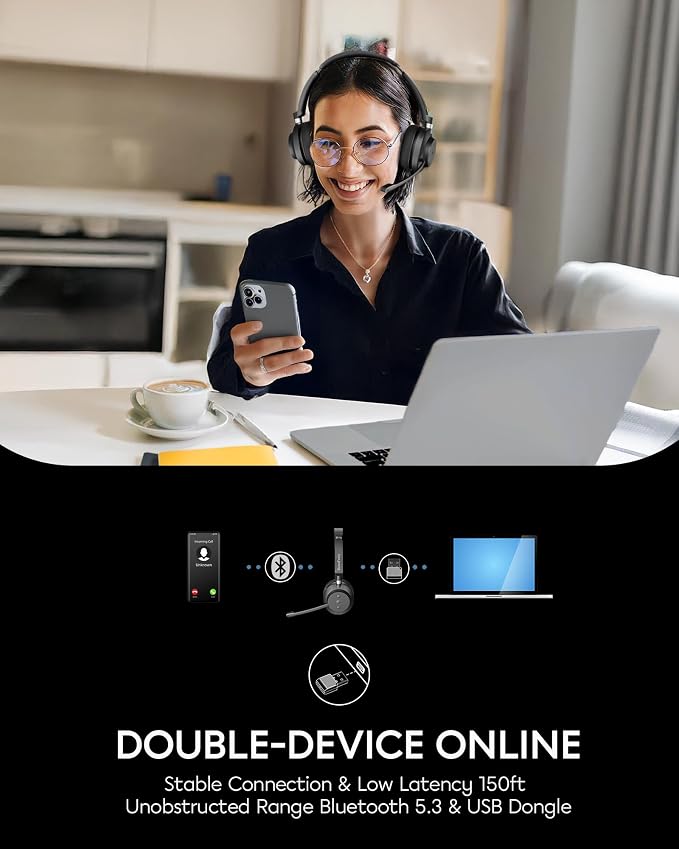 Wireless Headset with Mic for Work, Advanced Noise Reduction Microphone - Image 5
