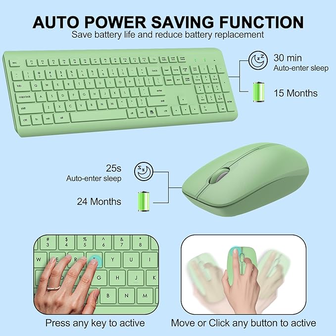 Wireless Keyboard and Mouse Combo, Full-Size Silent Ergonomic Keyboard and - Image 3