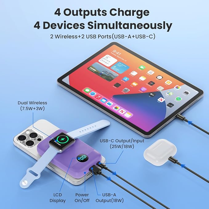 Magnetic Portable Charger for iPhone, 10800mAh 4-in-1 Wireless Power Bank - Image 3
